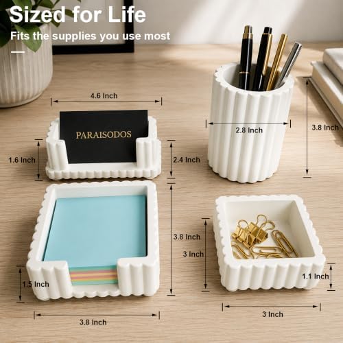 Concrete Desk Organizer Set of 4, Modern Desk Accessories, White - Image 7