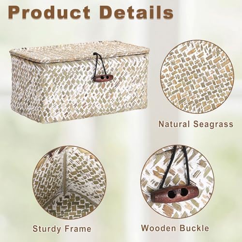 Hipiwe Mini Seagrass Shelf Basket with Lid Decorative Woven Box, 7x4.3x3.3" - Image 6