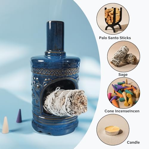 MOUGIGI Bird & Flower Ceramic Palo Santo Chiminea,Sage&Cone Incense Burner - Image 2