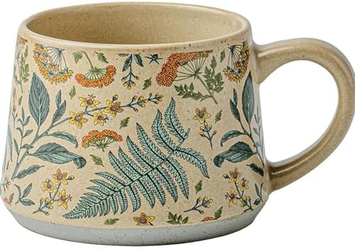 16OZ Ceramic Coffee Latte Mug, Cute Cup for Women, Ideal for Green Tea or Coffee,Hand Painted Floral Design Pottery Mug (cyan) by Unknown