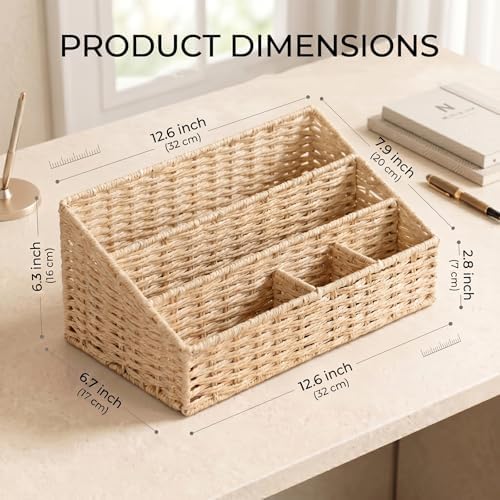 Rattan Mail Organizer - Countertop, Desk, Bills, Woven Basket, Magazine Holder, Mail Sorter, Hobo Organizer，Beige - Image 2
