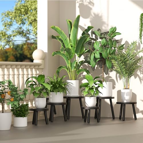 3-Pack Wood Plant Stands Indoor, Single Plant Stand for 6-12 Inch Pots, Mid-Century Modern Plant Stool, Tall Plant Stand for Large Plants for Living Room, Balcony, Office (Black) - Image 2