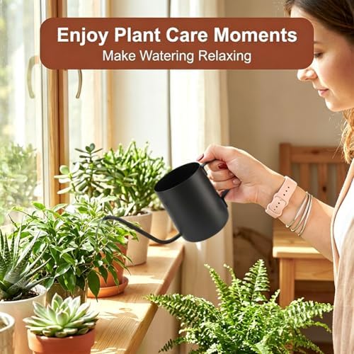 Watering Can for Indoor Plants, 12 oz / 350 ml Mini Plant Waterer, Stainless Steel Watering Can with Long Spout for House Plants, Succulents and Garden Decorative, Gentle Flow & No Spills - Image 3