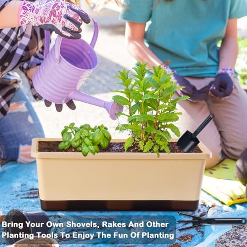Oliz Window Box Planter 8 Pcs, 17 Inches Rectangle Flower Pots with Drainage Holes & Trays, Vegetable Planters for Windowsill Patio Garden Balcony Home Indoor Outdoor (Barley Yellow, 16 * 7 * 6 inch) - Image 7