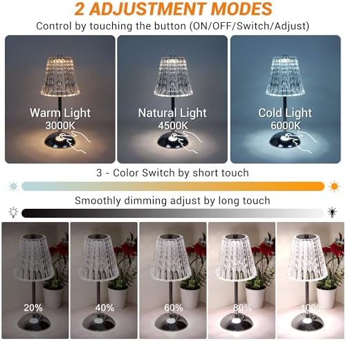 Cordless Rechargeable Metal Table Lamp, Crystal Shade, Silver - Image 5