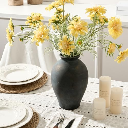 SIDUCAL Ceramic Vintage Flower Vase | 9 Inch Large Pottery Rustic Farmhouse Boho Vase for Home Decor, Table, Living Room, Bathroom, Coffee Desk, Shelf, Mantel Decoration, Wedding, Bronze - Image 5