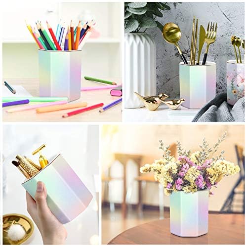 Pen Holder for Desk, Pencil Cup Holder Desktop Stationery Makeup Brush Organizer for Girls Durable Ceramic Desk Organizer for Office, Classroom, Room, Colorful - Image 3