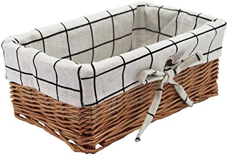 Small Wicker Storage Basket, Rectangular Woven Basket with Lining, Natural by HODAKJUE