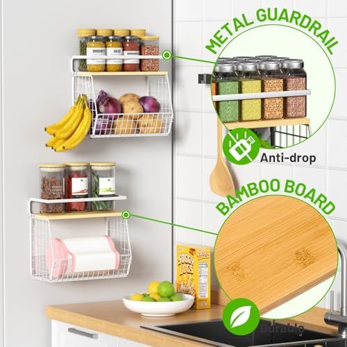 Ofiray-home Magnetic Shelf for Fridge with Wood Lid, Fruit Potato and Onion Storage Bins, Pantry Organizers & Storage, Large Container Magnetic Spice Rack for Refrigerator, Kitchen Counter (White, 1) - Image 2