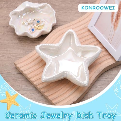 Jewelry Dish Tray For Coastal Beach Room Decor,Cute Ceramic Ring Holder Gift For Women Sister Mom Friend,Decorative Trinket Jewelry Organizer Tray For Rings Earrings Necklaces ets - Image 3