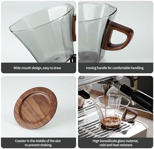 Bincoo Glass Mug with Wooden Handle and and Saucer Set-280ML Glass Coffee Cup Heat Resistant Lightweight Tea Mugs Ideal for Home, Cafe, Coffee Bar(Grey) - Image 3