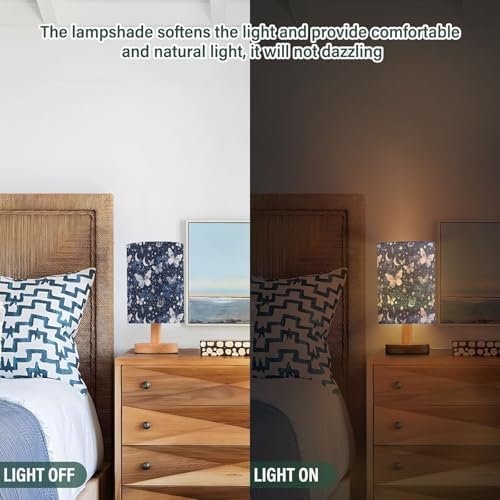 Vivid Butterflies and Moon Stars Cloud Bedside Table Lamps with USB Port for Bedroom Lamp Accent Table Lamp Small Nightstand Lamp Sturdy Linen Shade Wooden Base Decorative Lamps for Home|Kids|Dome - Image 3