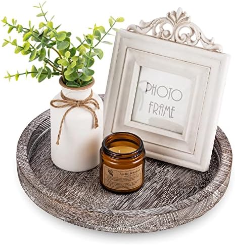 Hanobe Round Wooden Candlestick Holder Trays, Whitewash Finish, 11-inch by Hanobe