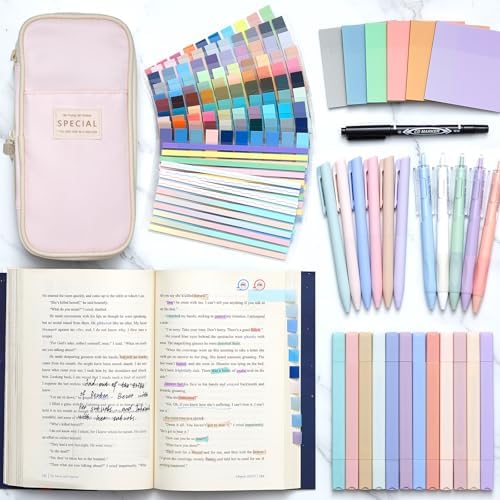 135 Pcs Book Annotation Kit with Pencil Case, 12 Pastel Highlighters, 11 Gel Pens, Fine Marker, 300 Transparent Sticky Notes, 2640 Index Tabs, Bible Study Supplies Kit(Classic,Pink) - Image 5
