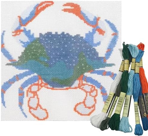 Howie's Needlepoint Needlepoint Kits, 18CT Printed Embroidery Pattern Starter Kits, Stamped Patterns Canvas Kits(Blue Crab,6x6inch) by HowiesNeedlepoint