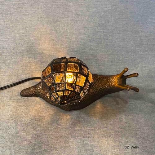 Bieye L10980 Amber Land Snail Tiffany Style Stained Glass Accent Table Lamp - Image 4