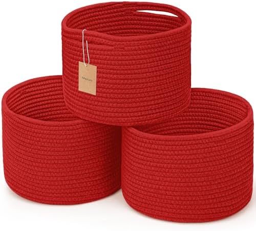3 Pack Small Rope Storage Baskets, 9.82×9.82×7.1", Red by MaxuniTechLife