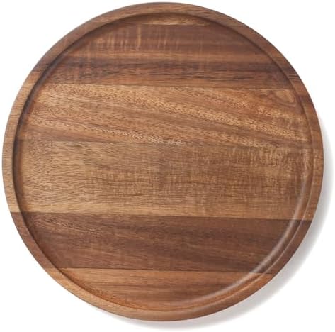 9.8" Round Wood Tray, Acacia Wooden Decorative Serving Tray for Coffee Table and Home Decor, Wooden Appetizer Charcuterie Board for Kitchen Countertop by XIMISISE