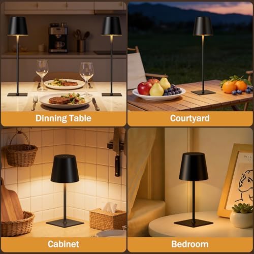 Kakanuo Black Cordless Rechargeable Table Lamp, 2 Pack Portable Desk Lamp with 5000mAh Battery, Touch Control Stepless Dimming, Wireless Night Light for Dining, Outdoor Camping, Coffee Shop - Image 6