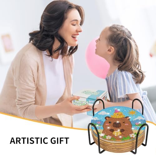 CRASHOT Capybara Diamond Art Painting Coasters Kit with Holder, 8 Pcs - Image 5