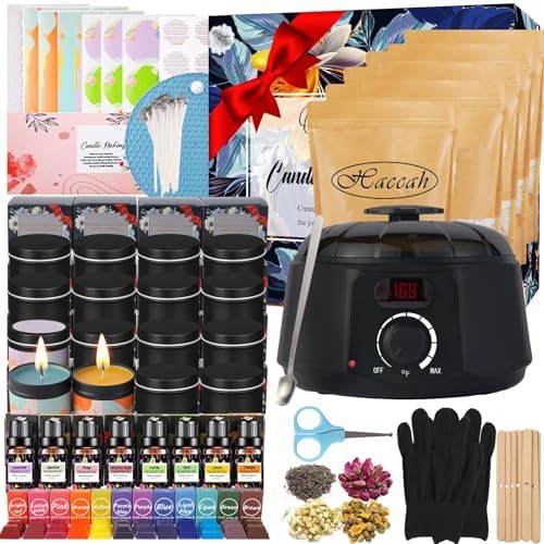 Haccah Complete Candle Making Kit with Wax Melter, Candle Making Supplies, Candle Making Kit for Adults,Beginners,Including Electric Stove,Wicks,Beeswax Wax,Rich Scents,Candle Tins,Dyes,Wick Clip by CandleMakingKits