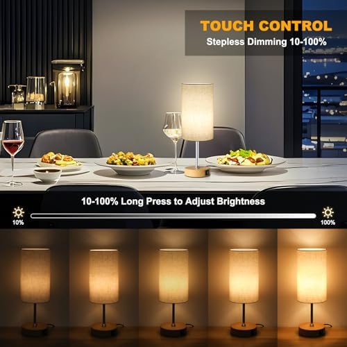 Unicozin Small Table Lamp, 3CCT & 7 RGB Color Changing, Dimmable Nightstand Lamp with Wood Grain Base, Touch Bedsides Lamp for Bedroom, Office, Kids Room, Nursery, Party, Beige Shade - Image 4