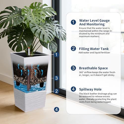 Garvee 22.5" Tall Outdoor Planters Set of 2, Self Watering Tall Planters - Image 3