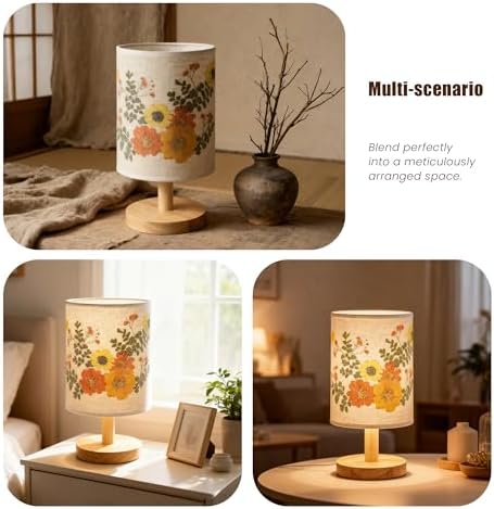 Artisan Crafted Floral Pressed Nightstand Lamp - Handmade Vintage Table Light with Adjustable Warm Glow for Bedroom, Office, or Living Room Decor (Yellow) - Image 5