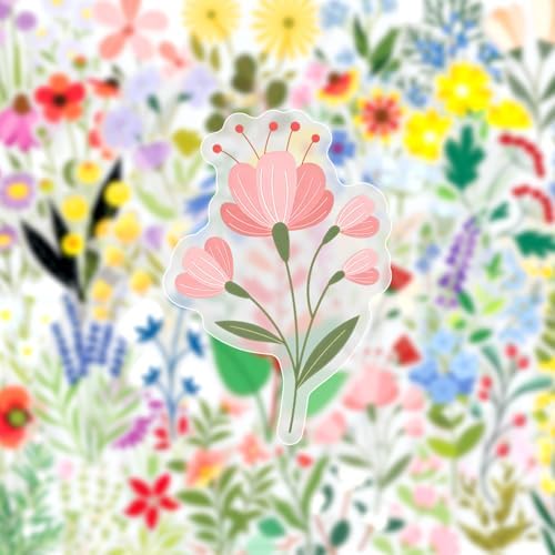 50PCS Transparent Flora Scrapbook Stickers, Flower-F - Image 3