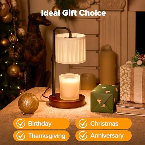 Candle Warmer Lamp with Timer, Dimmable Wax Warmer Candle Lamp for Jar Candle with 2 Bulbs, Christmas Birthday Gifts for Women Mom, Cozy Home Decor for Room, Bedroom, Kitchen-Pleated Fabric - Image 7