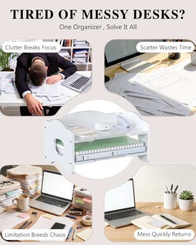 WALI Desk File Organizer, 2 Tier Stackable Desktop Paper Letter Tray Organizer with Handle, Office Desk Accessories & Workspace Organizers for Office, Home, School Supplies, 1 Pack, White - Image 2