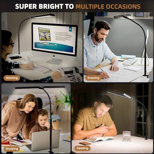 Motumen Led Desk Lamp for Home Office, Eye-Care Desk Light Clamp, Black - Image 6
