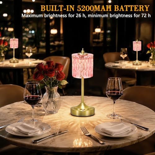 Cordless Table Lamp, 5200mAh Rechargeable Pink Glass Touch Lamp - Image 5