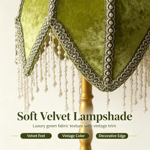 Vintage Tasselled Table Lamp with Beaded Shade, Green and Gold - Image 6