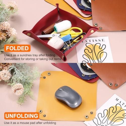 HARFINGTON PU Leather Valet Tray Unisex Folding Small Catchall Tray Portable Entryway Table Tray Nightstand Bedside Desk Tray for Key Wallet Watch Coin Jewelry Dice, Pink - Image 6