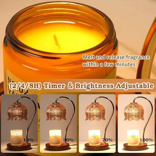 Funistree Flower Candle Warmer Lamp with Timer, Dimmable Candle Lamp Warmer, Christmas Birthday Gifts for Women Mom Her, Housewarming Home Decor, Lotus Wax Warmer for Yankee Candles - Amber-2 Pack - Image 3