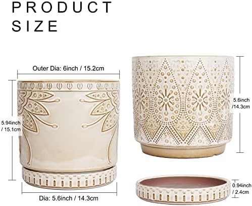 6 Inch Indoor Plant Pots with Drainage Holes and Saucers, Ceramic Planter for Plants, Flower Pot - Set of 2 - Image 2