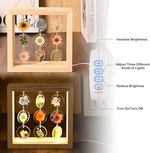 SMUK Dried Flower LED Table Lamp, Handmade Aesthetic 3 Way Dimmable Decorative Pressed Flower Desk Lamp with Wood Frame for Bedroom, Living Room, Office, Desk, Table Unique Bedside Lamps - Image 5