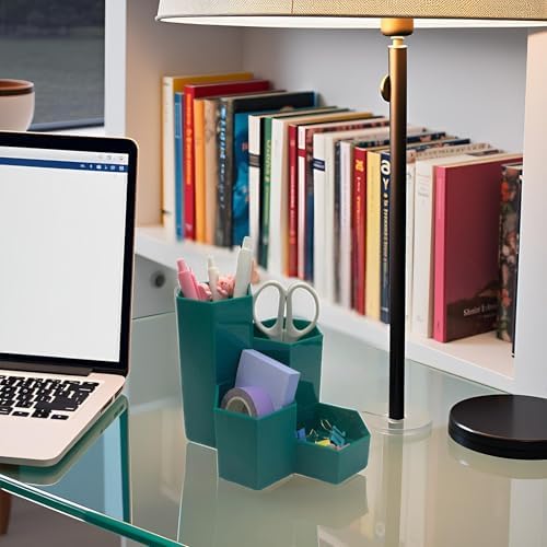 Pencil Organizer Pen Holder for Desk Pens Cup Small Desk Organizer Cute Pen Holder for Office,School and Home (Teal, L-Shape) - Image 6