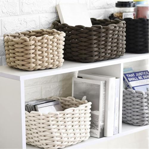 Woven Storage Bin,Cotton Rope Basket for Organizing,Empty Gift Basket,Mini Woven Basket for Organizing Books,Plants,Pet Treats, Decor for Living Room, Bedroom (White) - Image 2