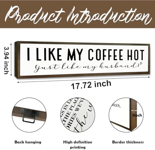 Funny Coffee Wood Sign, Rustic Coffees Station Decor, Coffees Home Decor for Kitchen Bar, Anniversary Decoration, I Like My Coffee Hot Just Like My Husband Sign, 17.8x4x1.2 inches - Image 2