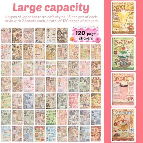 4 Pack Japanese Sticker Book, Kawaii Stickers, Die-Cut Cute Food & Janpan Style Aesthetic Stickers for Journaling, Scrapbooking, Planners, Junk Journal Supplies - Image 2
