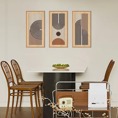 IARTTOP Mid-Century Modern Boho Wooden Wall Art Framed 8x16 Inch Orange Abstract Bohemian Wood Wall Decor Set of 3 Minimalist Geometry Artwork for Living Room Bedroom Office - Image 4