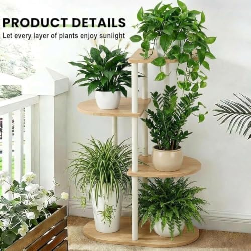 Tiered Plant Stand Indoor, Tall 4 Tier 5 Potted Wooden Plant Shelf for Multiple Flower Plants, Multi Corner Metal Plant Holder Indoor for Patio Garden Patent Design Living Room Balcony Bedroom, White - Image 5