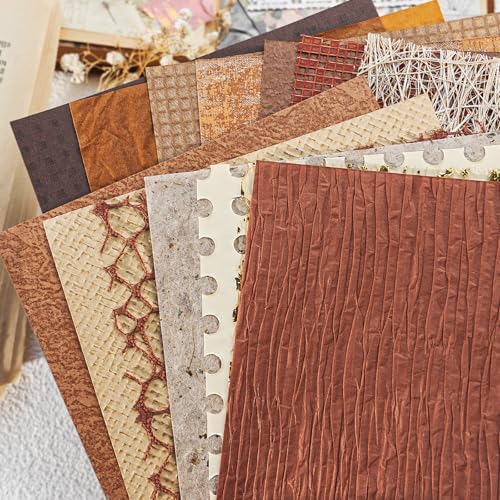 15-Piece Textured Scrapbook Paper & Mesh Fabric Set, Brown A5 Sheets by Unknown