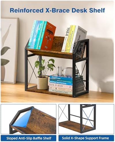Desktop Bookshelf, Wooden Desk Shelf Organizer, Brown - Image 5