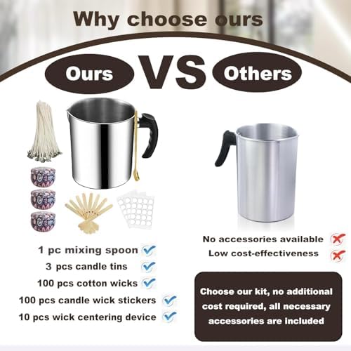 Harnico Candle Making Pouring Pot 1.3L Wax Pouring Pot Candle Making Pitcher with Heat-Resistant Handle and Dripless Pouring Spout Design with Candle Jars, Wicks, Stickers, Centering Device - Image 2