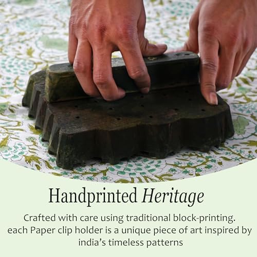CPC Agate Green Block Print Cotton Desk Organizer Sticky Note Holder - Image 4
