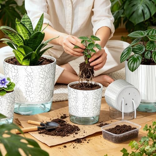 6 Pack Self Watering Pots for Indoor Plants, 4/5.5/6.3 Inch Plant Pots - Image 6