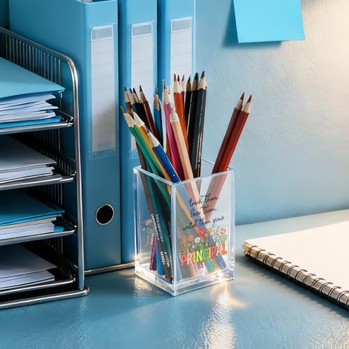 Teach Them Love Them Watch Them Acrylic Cosmetic Pencil Holder Cup, Floral Books Pen Holder for Home Office Desk Accessories for Principal, Pen Organizer, Marker Holder, Funny Principal Gifts - Image 4